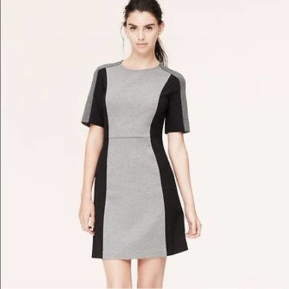 Ann Taylor LOFT Black & Gray Colorblock Short Sleeve Dress Size 2 EUC - Picture 1 of 12